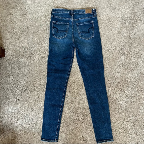 American Eagle Dark Blue High Waist Distressed Women's Skinny Jeans Size 8 Long - Picture 6 of 7